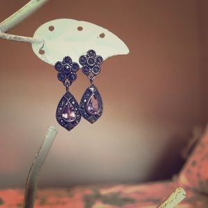 Silver and amethyst dangle earrings